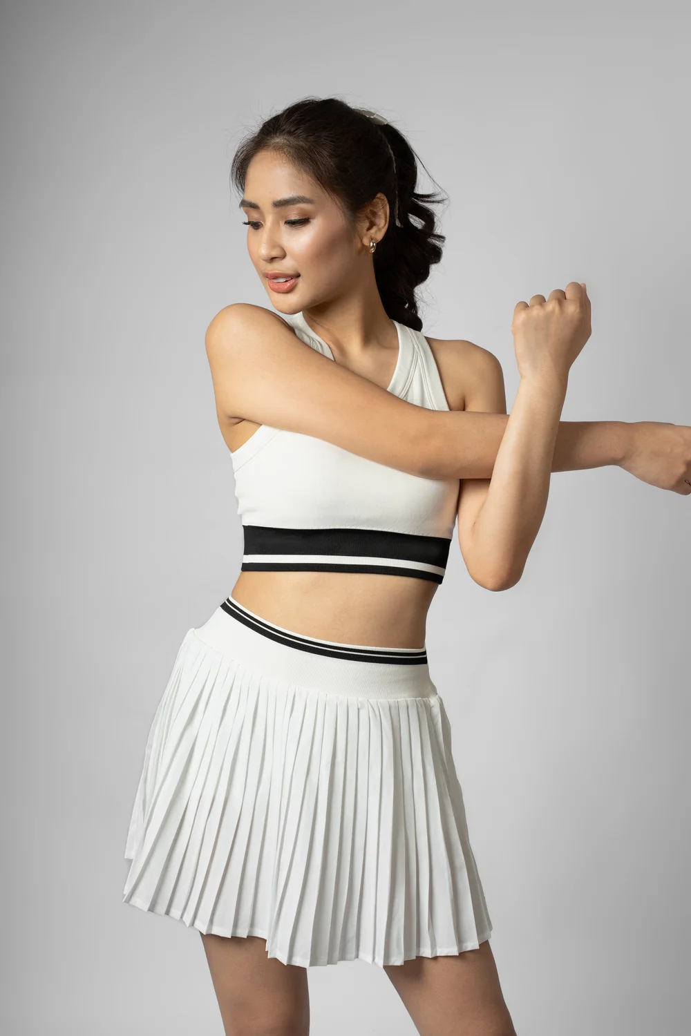 Coco tennis set in ivory with black contrast trim