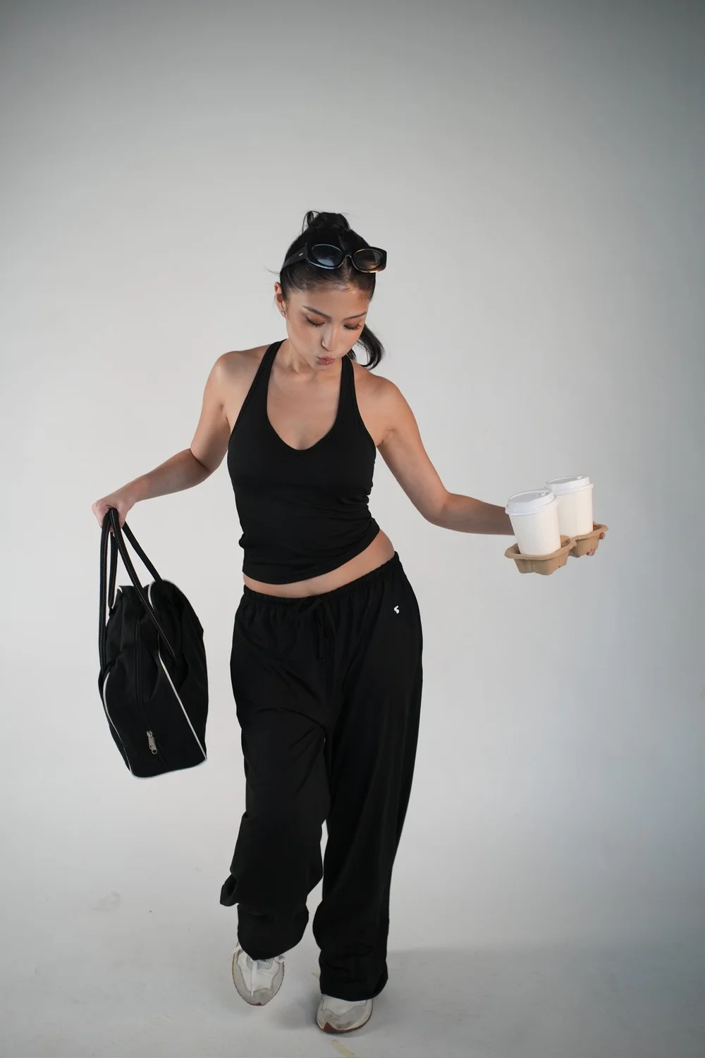 Simone coordinated set styled for an off-duty coffee moment